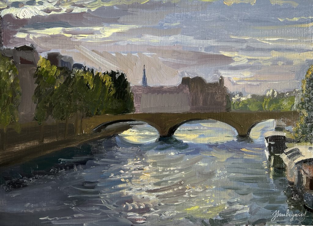 Pont Louis Philippe depuis le pont Marie, Paris - Huile sur papier
