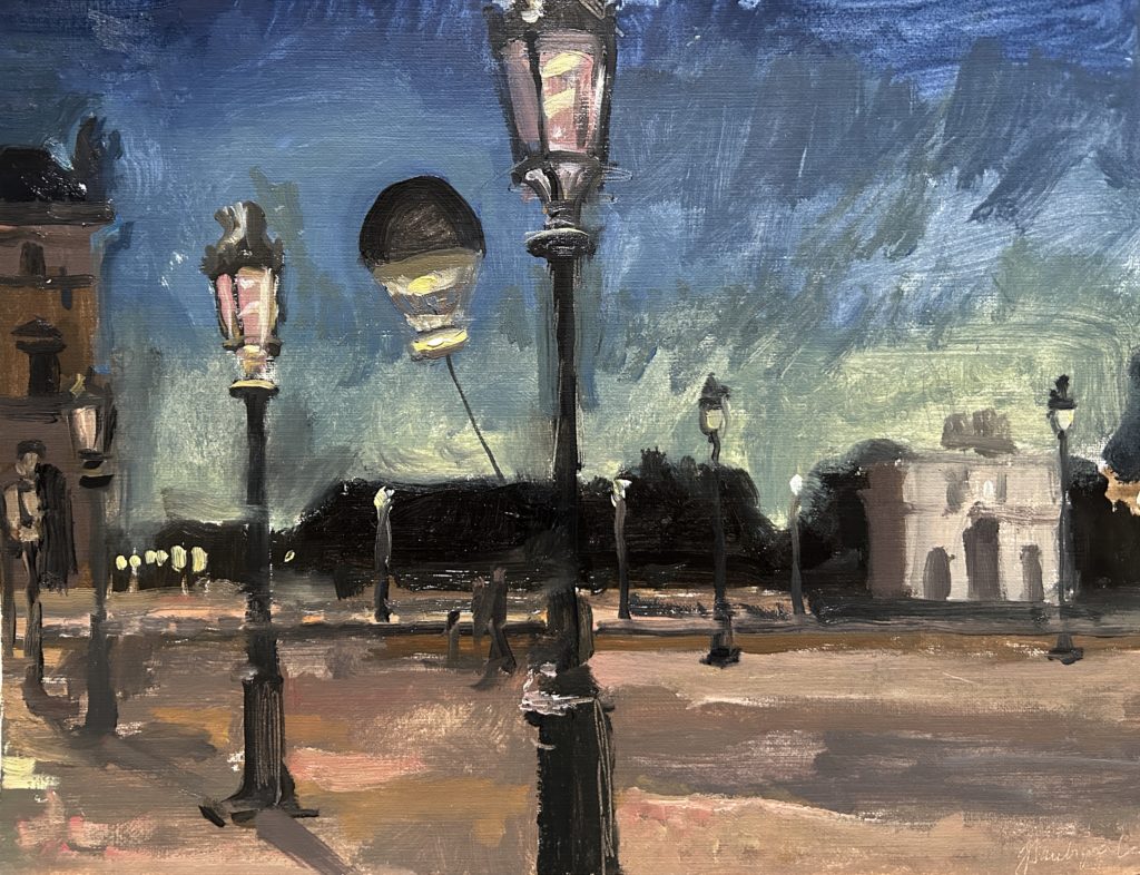 Carrousel du louvre au crépuscule, Paris - Huile sur papier